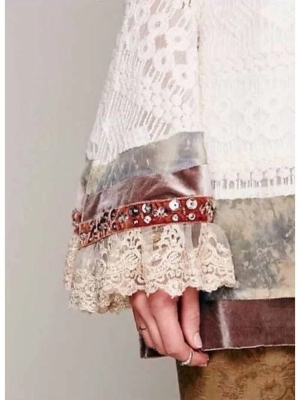 RARE Free People Embellished Bell Sleeve Lace Tunic Mini Dress S/M | Boho Indie
